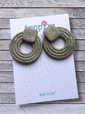 Glitter Gold Embossed Statement Round Stud Polymer Clay Earrings
